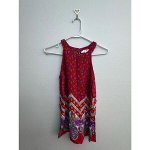KENAR RED & PURPLE MULTICOLOR BOHO SLEEVELESS HALTER TUNIC ТОР
